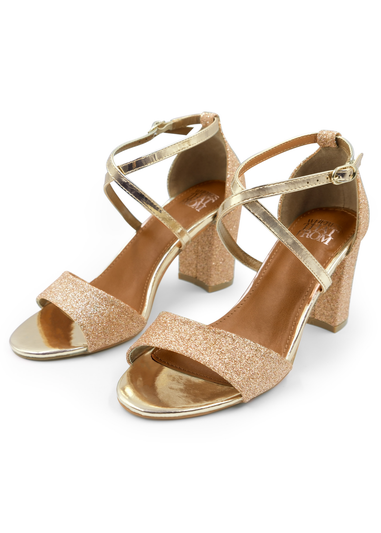 Where's That From Gold Ruth Mid High Block Heel Sandals