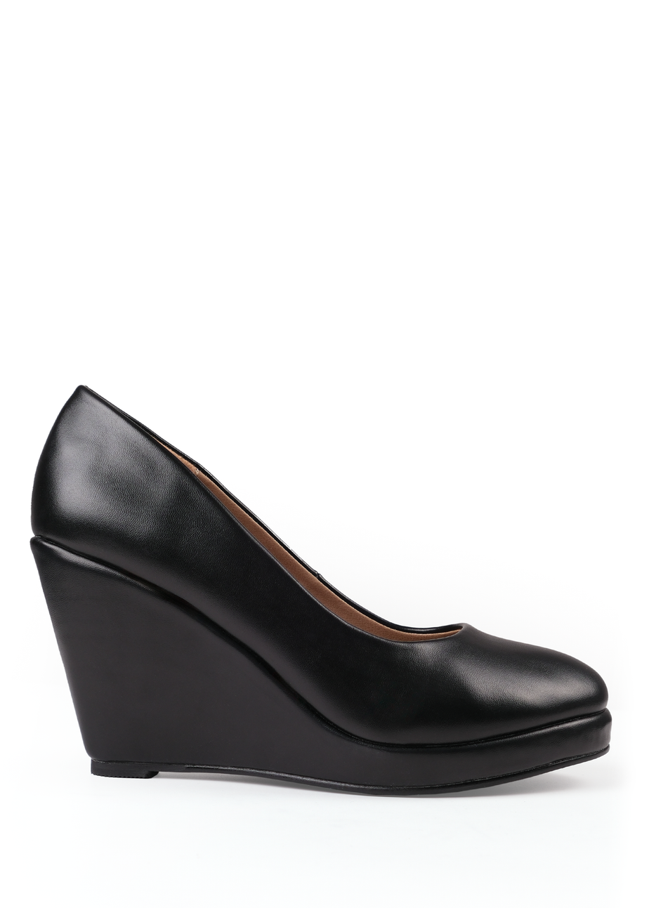 Where's That From Black Pu Luisa Platform Wedge Court Shoes
