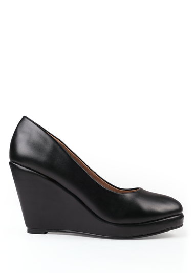 Where's That From Black Pu Luisa Platform Wedge Court Shoes