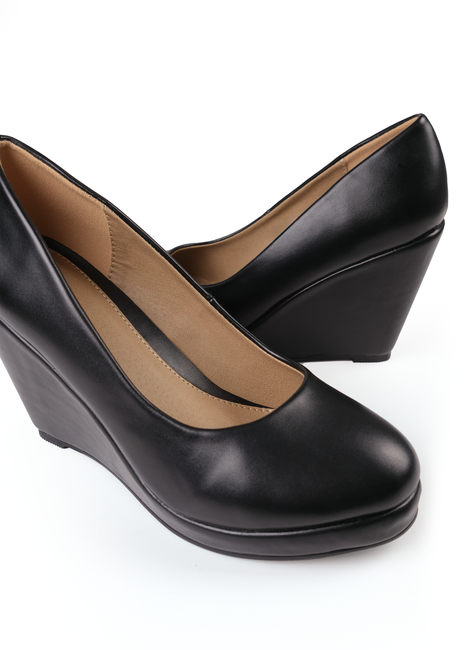 Where's That From Black Pu Luisa Platform Wedge Court Shoes