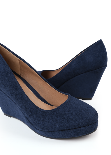 Where's That From Navy Suede Luisa Platform Wedge Court Shoes