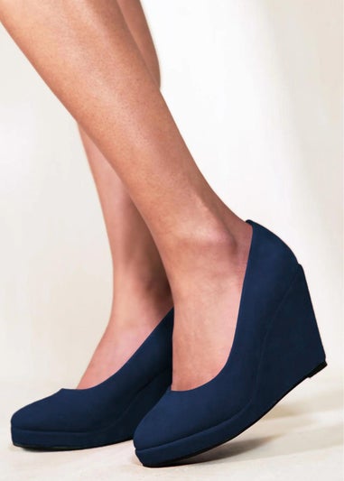 Where's That From Navy Suede Luisa Platform Wedge Court Shoes