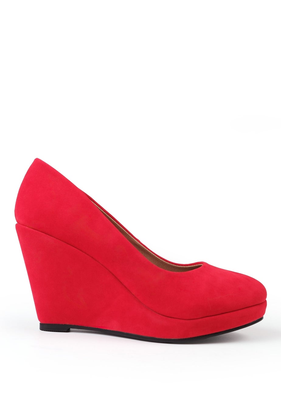Where's That From Red Suede Luisa Platform Wedge Court Shoes