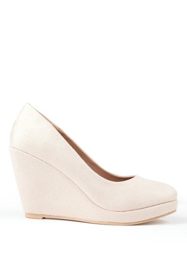 Where's That From Cream Suede Luisa Platform Wedge Court Shoes