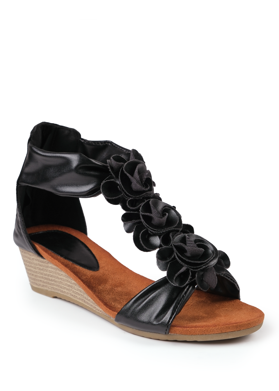 Where's That From Black Pu Abilene Low Wedge Heel Sandals