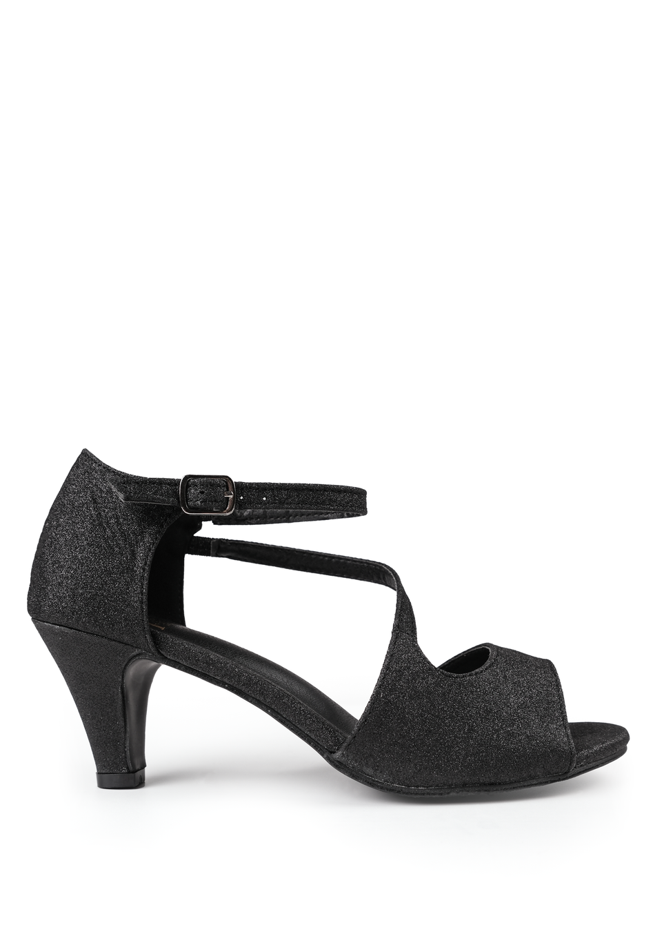 Where's That From Black Glitter Beatrice Low Kitten Heels