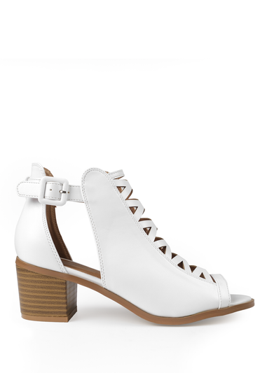 Where's That From White Pu Reydah Mid Block Heel Sandals
