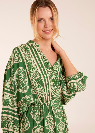 Blue Vanilla Green Abstract V-Neck Tiered Maxi Dress