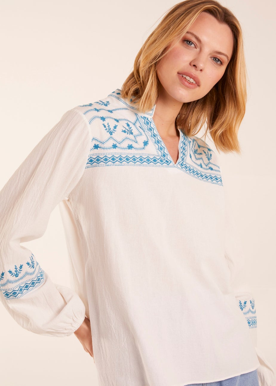 Blue Vanilla Ivory Full Sleeve Embroidered Blouse