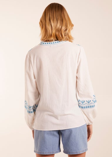 Blue Vanilla Ivory Full Sleeve Embroidered Blouse