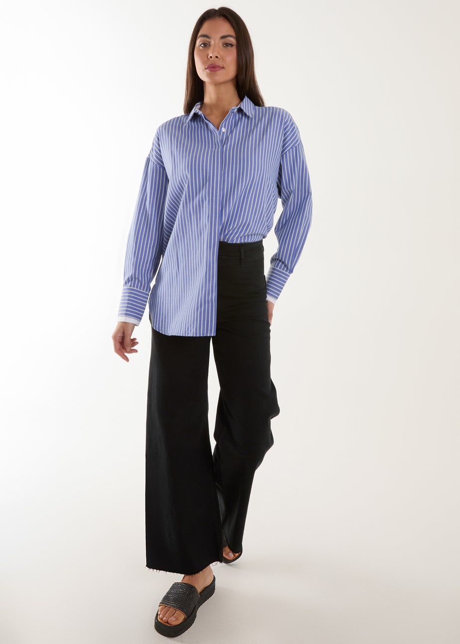 Blue Vanilla Blue Contrast Cuff Oversized Shirt