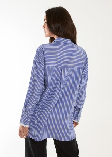 Blue Vanilla Blue Contrast Cuff Oversized Shirt