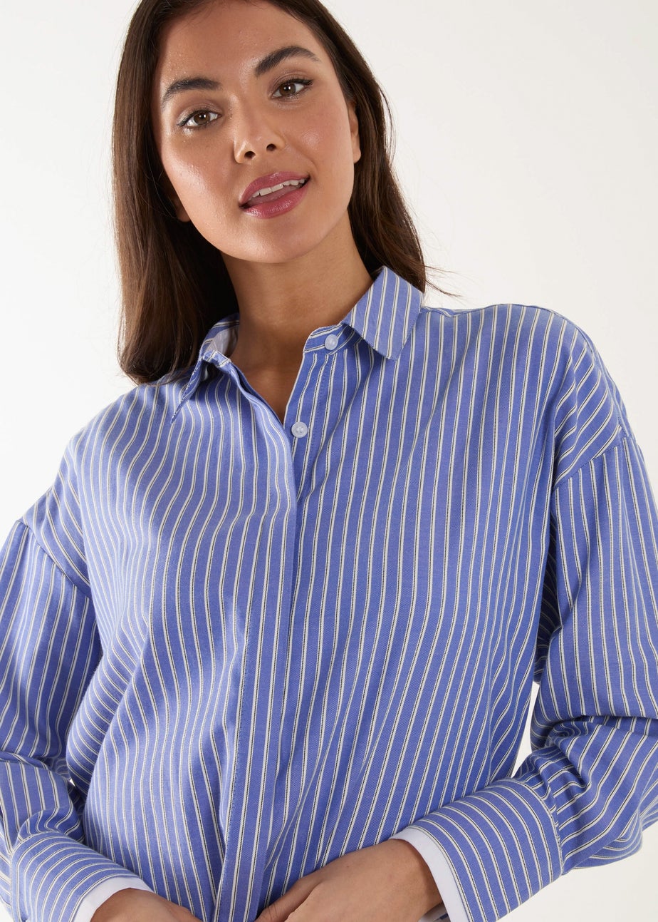 Blue Vanilla Blue Contrast Cuff Oversized Shirt