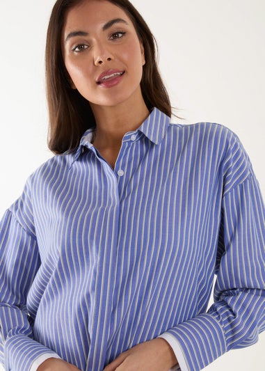 Blue Vanilla Blue Contrast Cuff Oversized Shirt