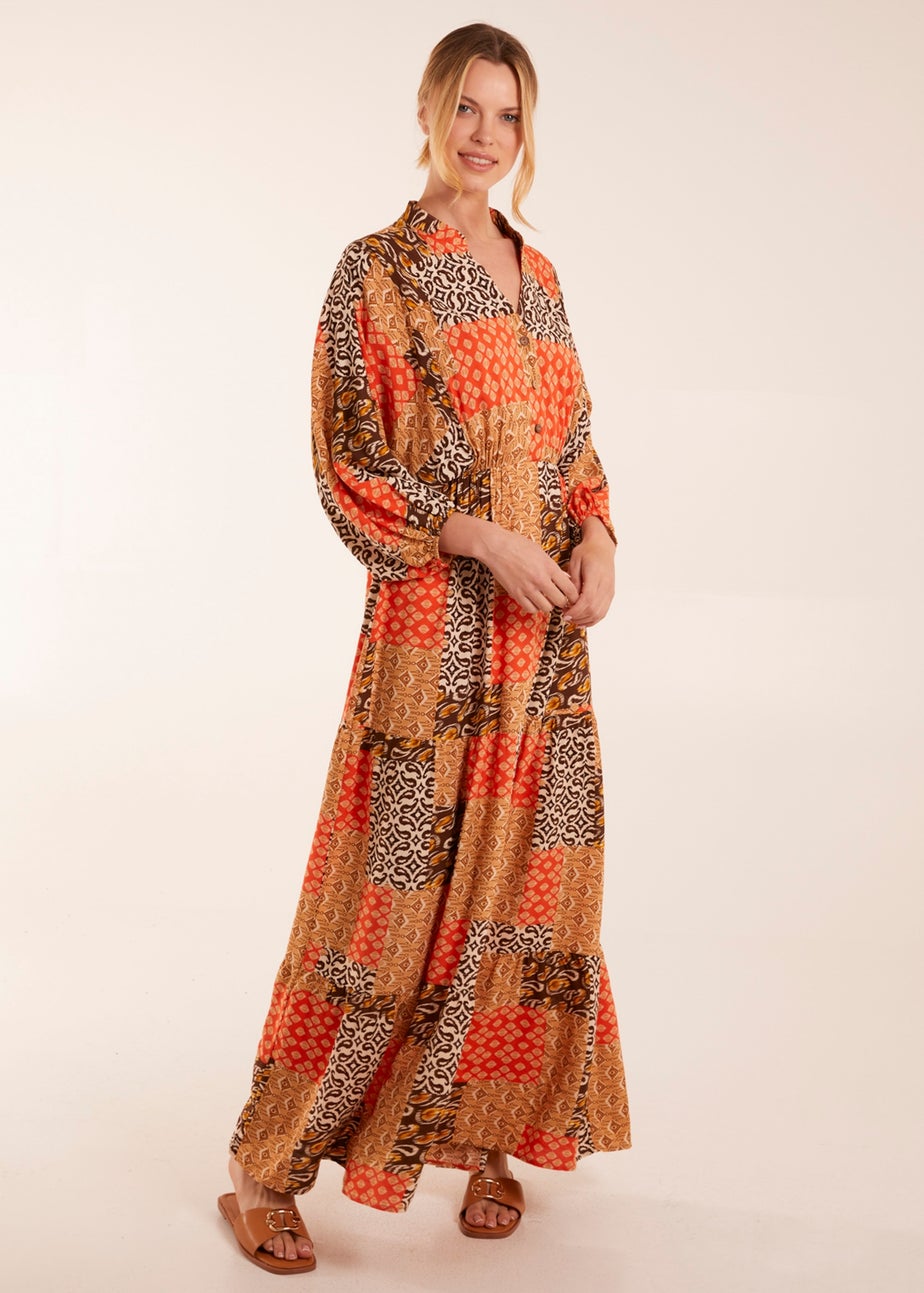 Blue Vanilla Orange Abstract Pattern Maxi Dress