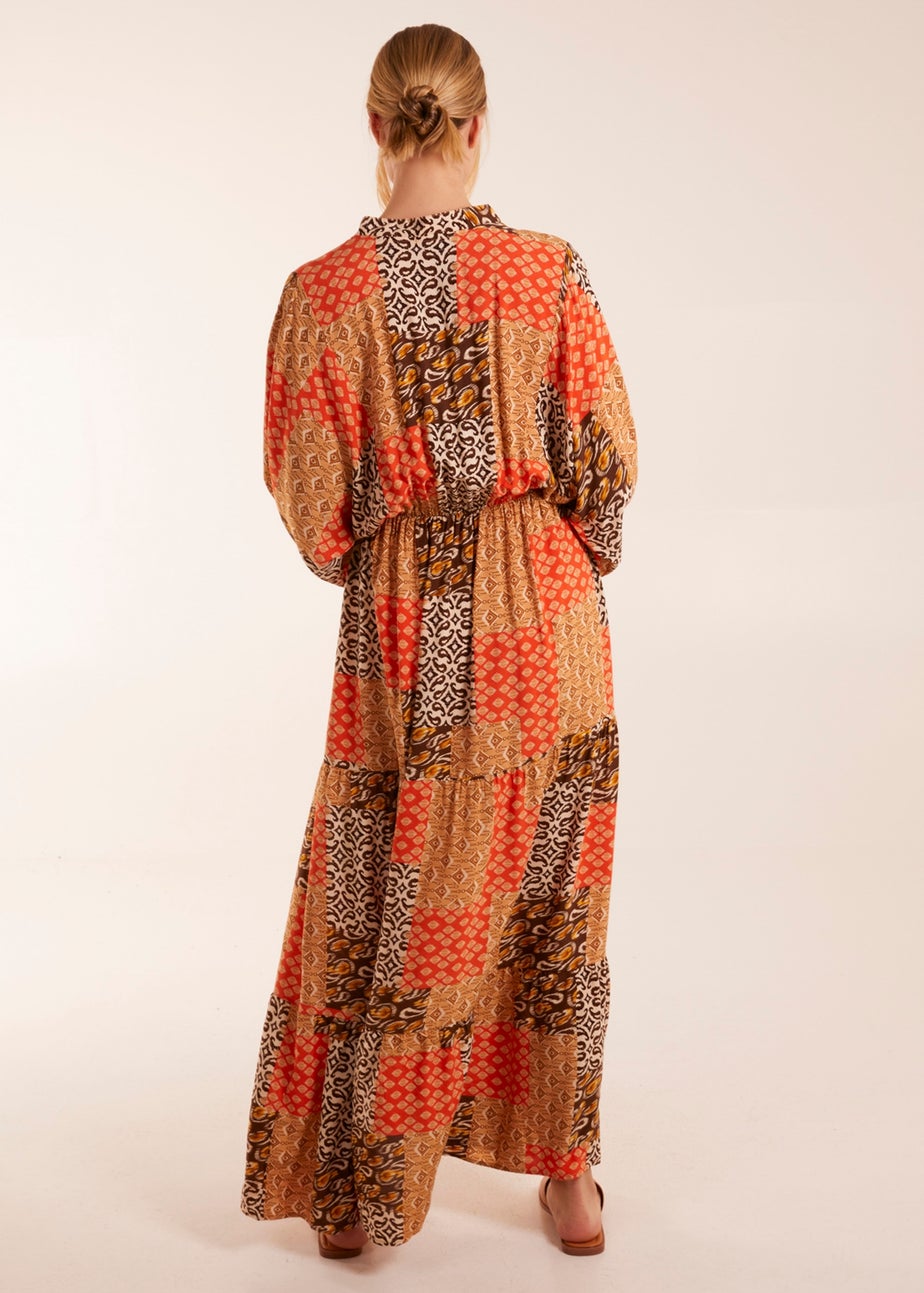 Blue Vanilla Orange Abstract Pattern Maxi Dress