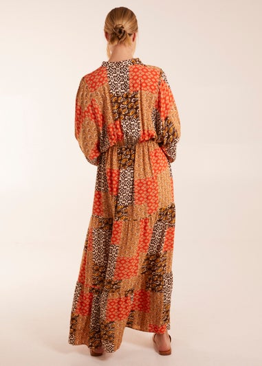 Blue Vanilla Orange Abstract Pattern Maxi Dress