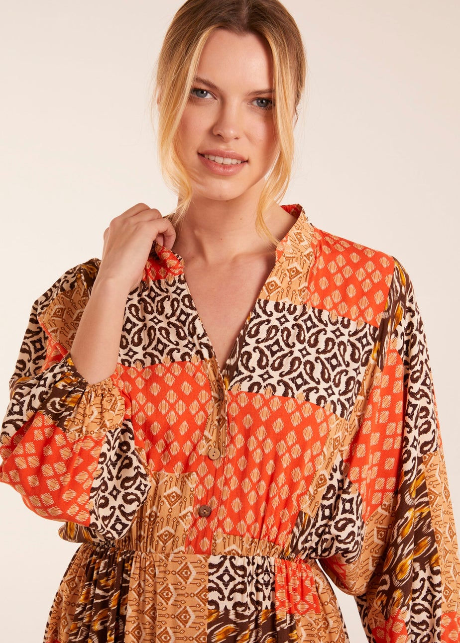 Blue Vanilla Orange Abstract Pattern Maxi Dress