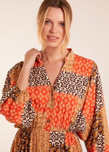 Blue Vanilla Orange Abstract Pattern Maxi Dress