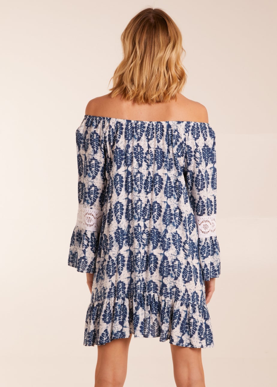 Blue Vanilla Multi Leaf Print Scoop Neck Dress
