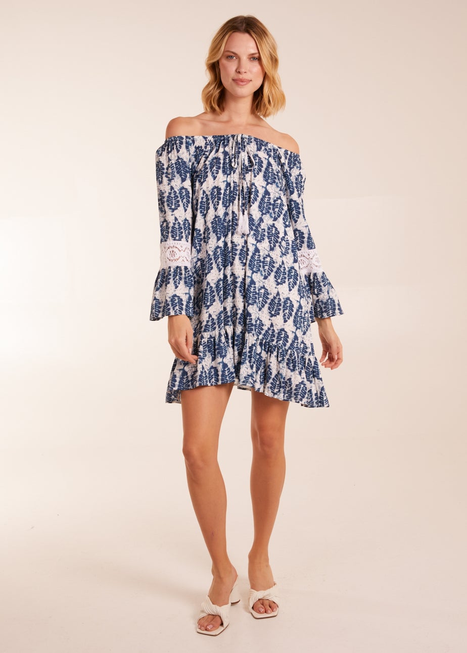 Blue Vanilla Multi Leaf Print Scoop Neck Dress