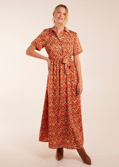 Blue Vanilla Orange Maxi Shirt Belt Dress