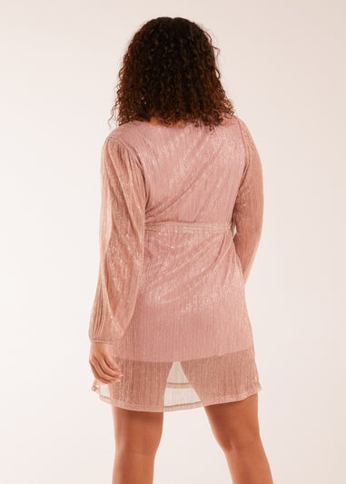 Blue Vanilla Pink Metallic Plisse Belted Dress