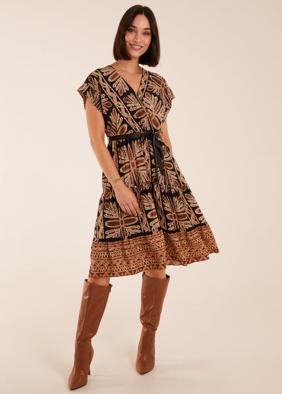 Blue Vanilla Black Tiered Crossover Printed Dress