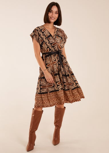 Blue Vanilla Black Tiered Crossover Printed Dress