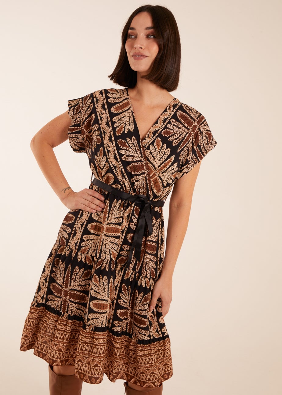 Blue Vanilla Black Tiered Crossover Printed Dress