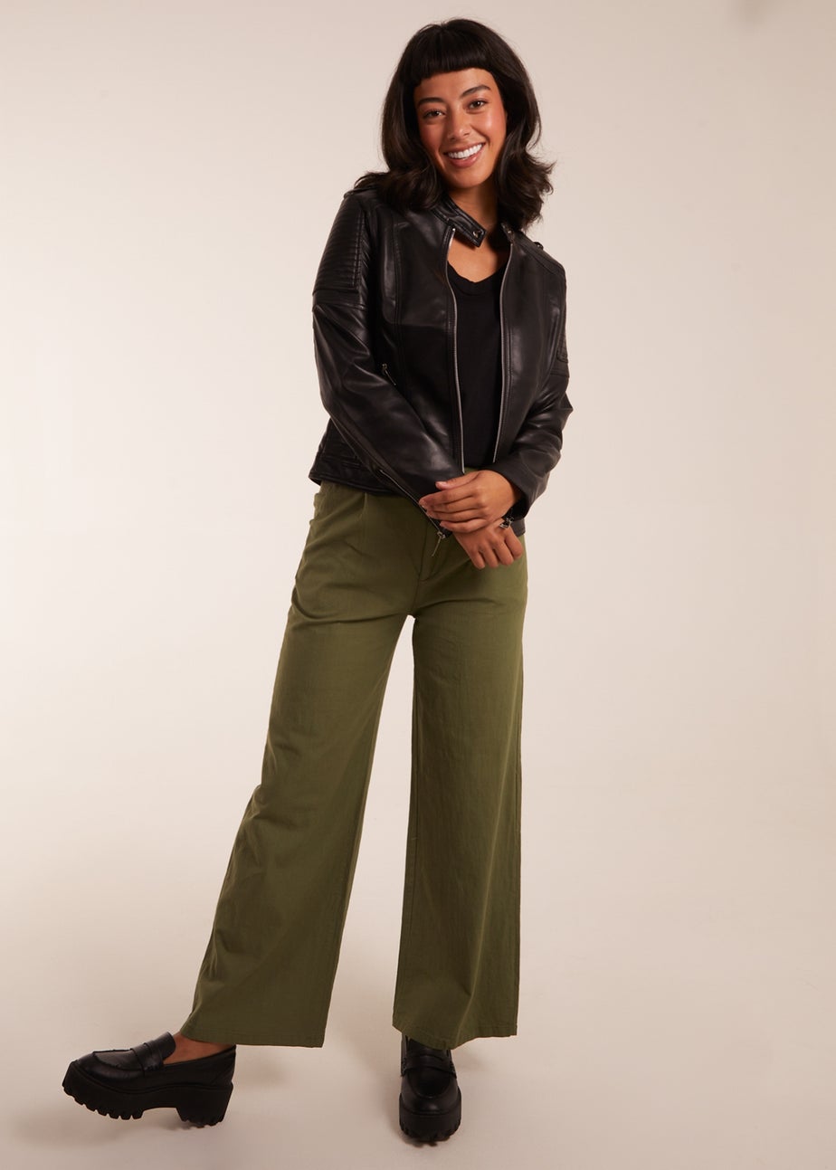 Blue Vanilla Black PU Leather Zip Through Biker Jacket