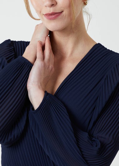 Blue Vanilla Navy Pleated V-Neck Dress