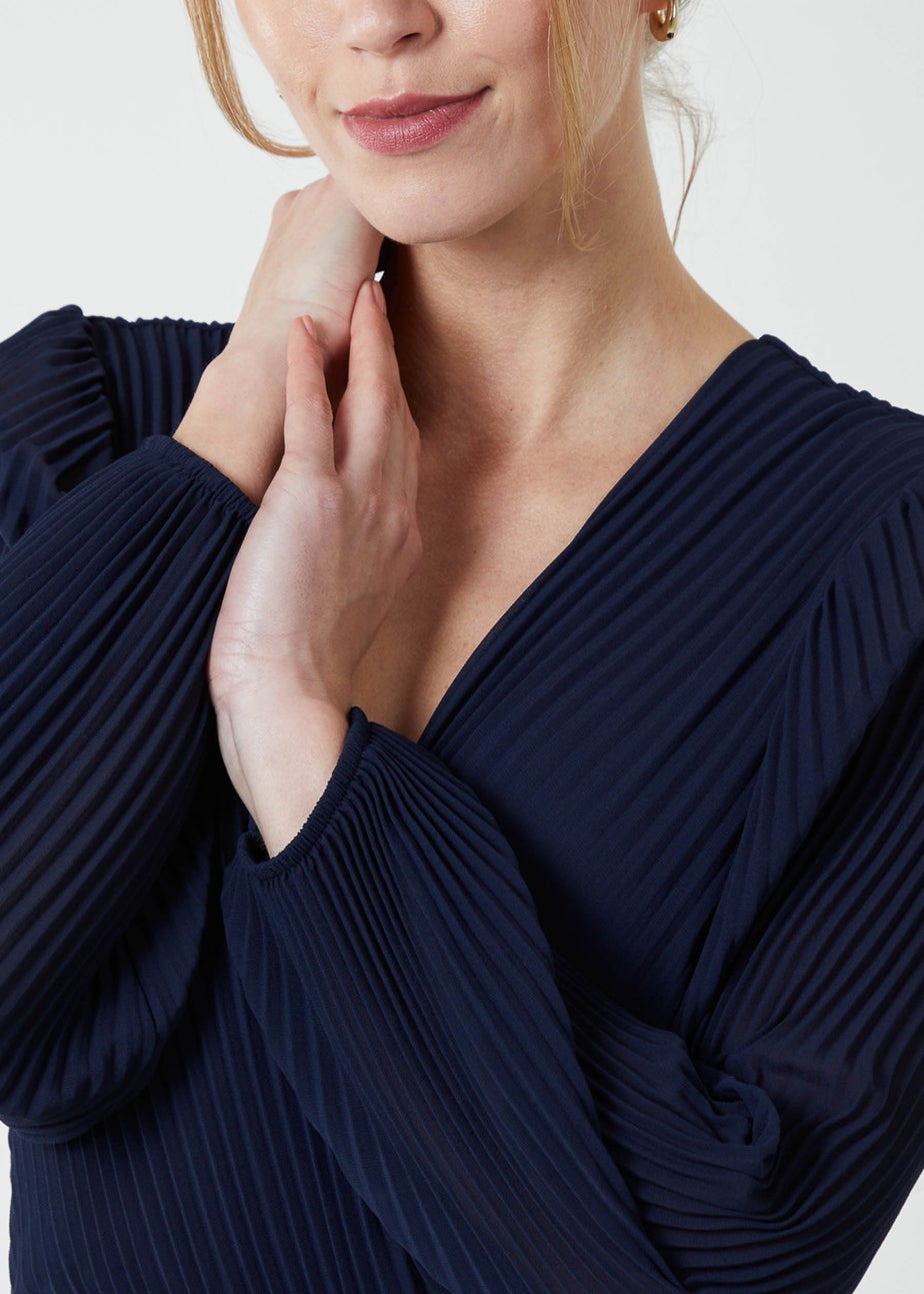 Blue Vanilla Navy Pleated V-Neck Dress