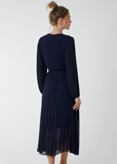 Blue Vanilla Navy Pleated V-Neck Dress