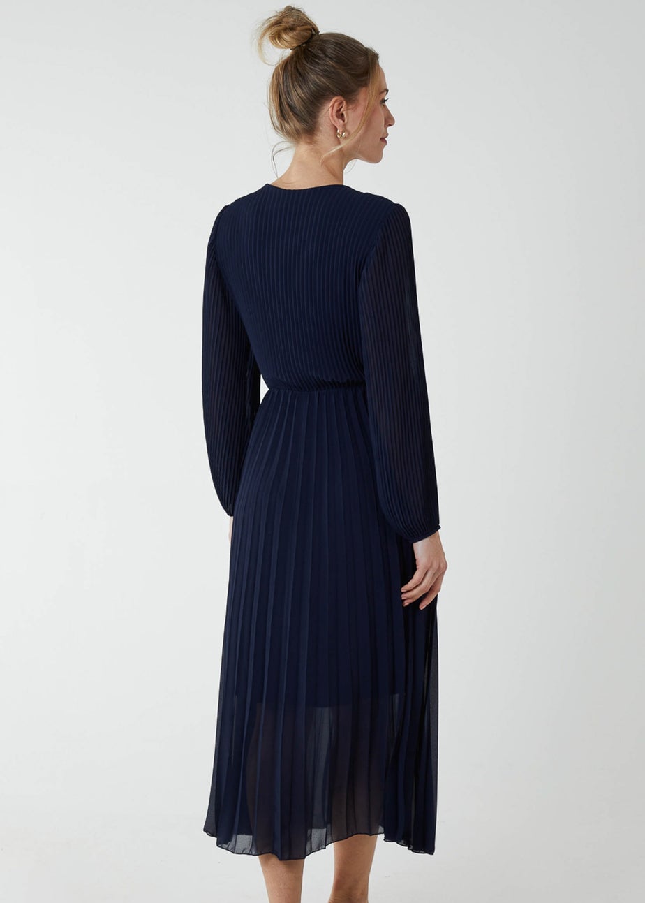Blue Vanilla Navy Pleated V-Neck Dress