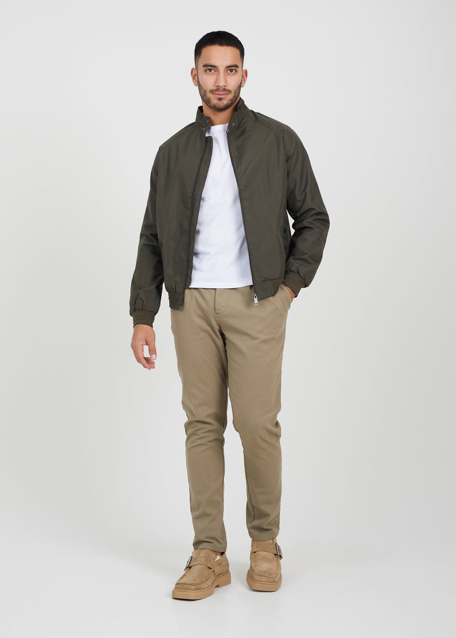 Brave Soul Khaki Lightweight High Neck Harrington Jacket