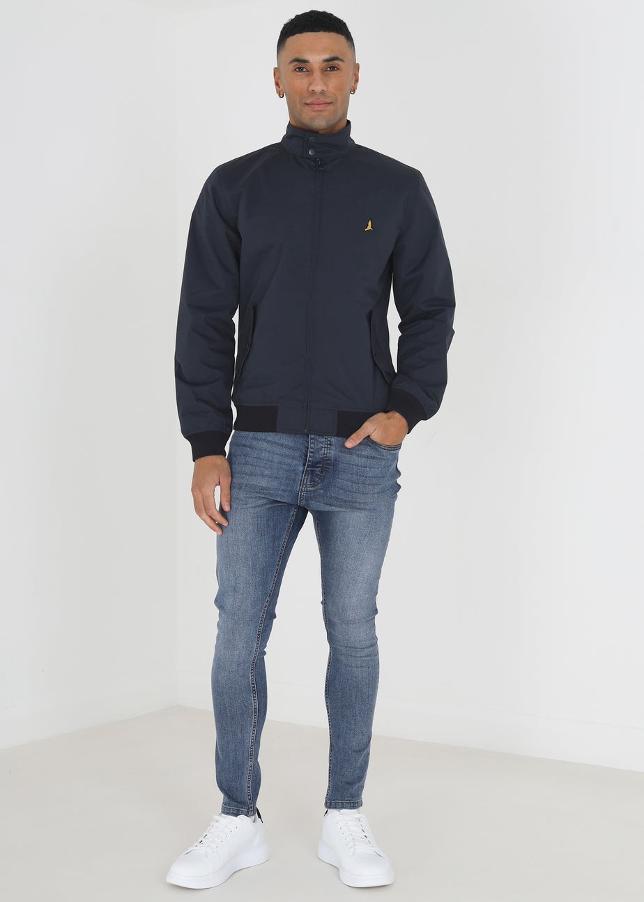 Brave Soul Navy Harrington Jacket With Ribbed Cuffs