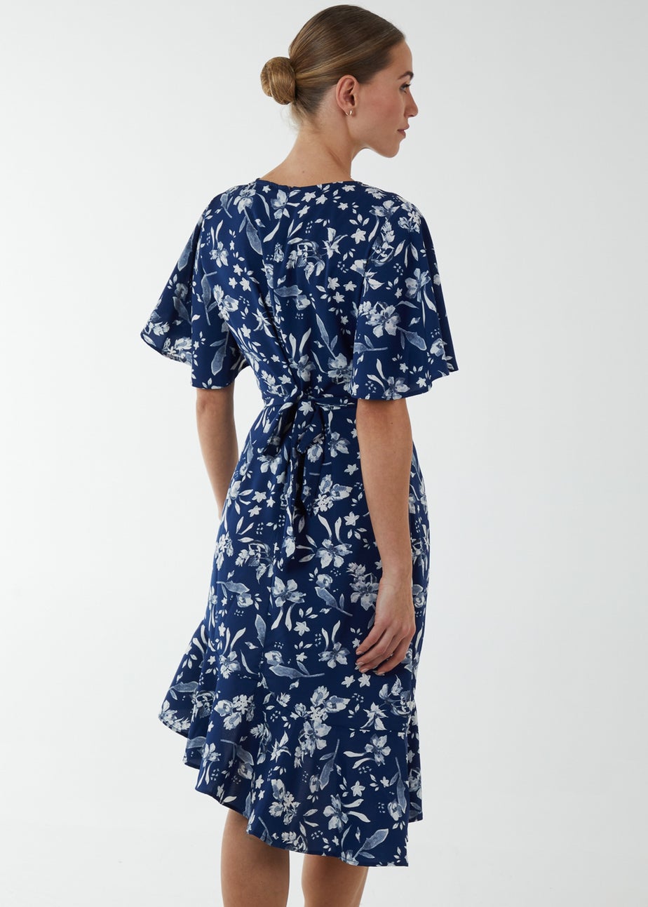 Blue Vanilla Navy Angel Sleeve Asymmetric Tier Midi Dress