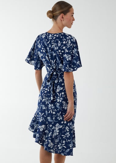 Blue Vanilla Navy Angel Sleeve Asymmetric Tier Midi Dress