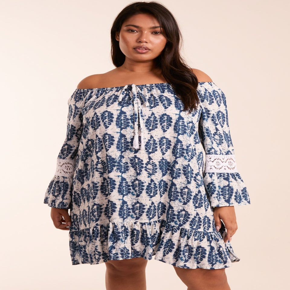 Blue Vanilla Multicolour Curve Leaf Print Scoop Neck Dress