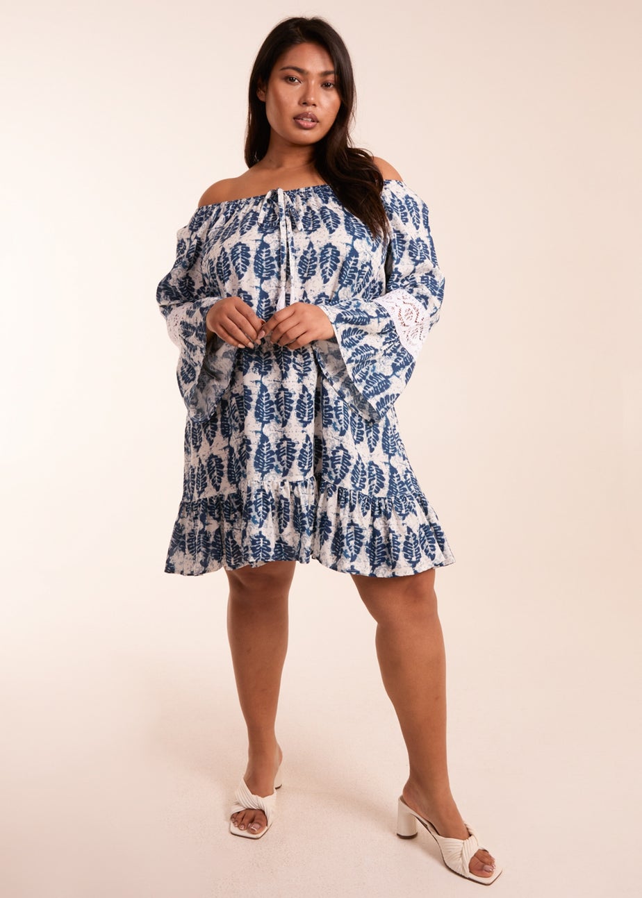 Blue Vanilla Multicolour Curve Leaf Print Scoop Neck Dress