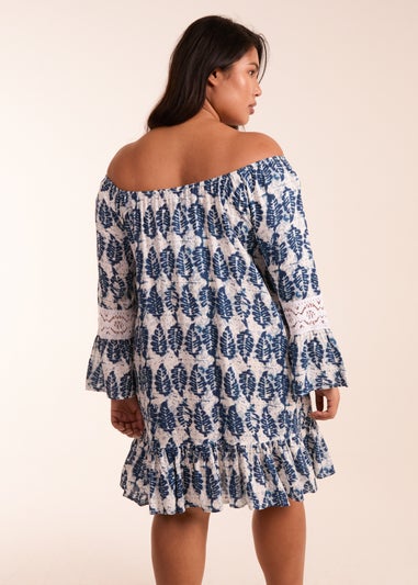 Blue Vanilla Multicolour Curve Leaf Print Scoop Neck Dress