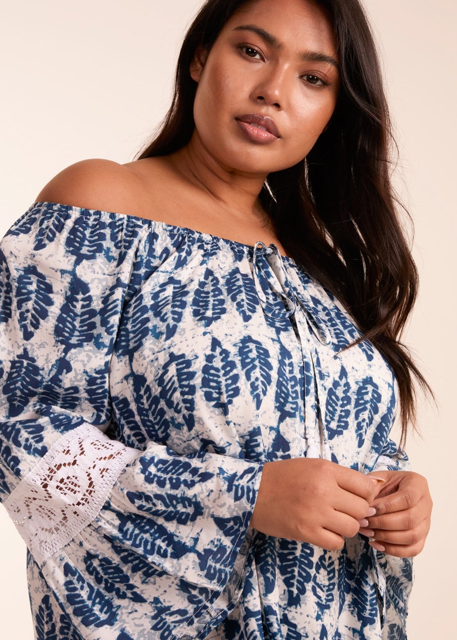 Blue Vanilla Multicolour Curve Leaf Print Scoop Neck Dress