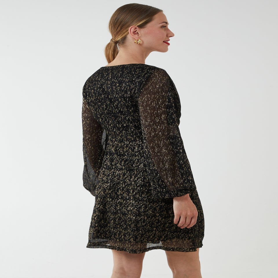 Blue Vanilla Black V-Neck Long Sleeve Lurex Dress