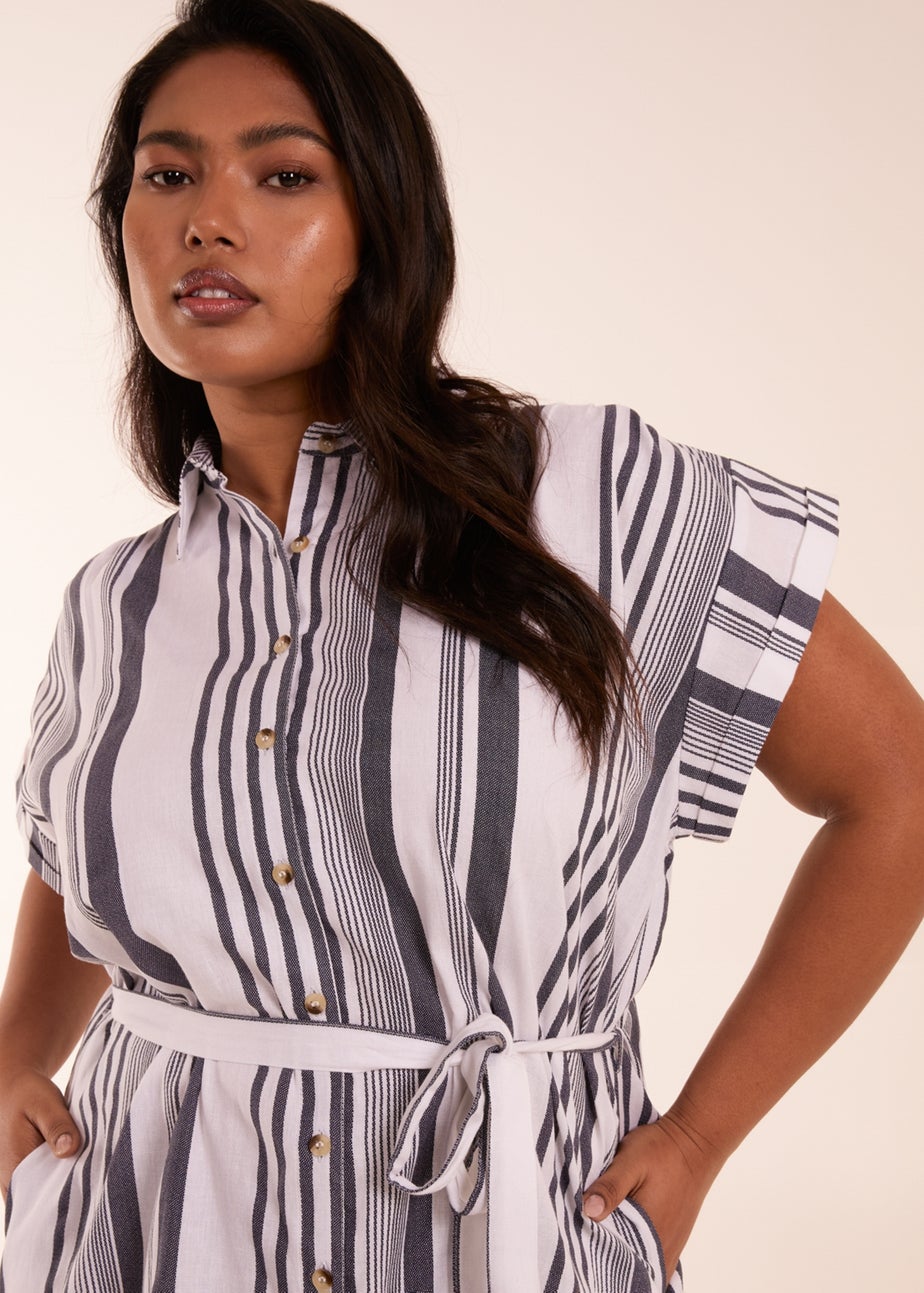 Blue Vanilla Curve White Stripe Button Front Shirt Dress