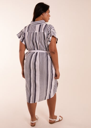 Blue Vanilla Curve White Stripe Button Front Shirt Dress