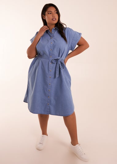 Blue Vanilla Blue Curve Button Front Shirt Dress