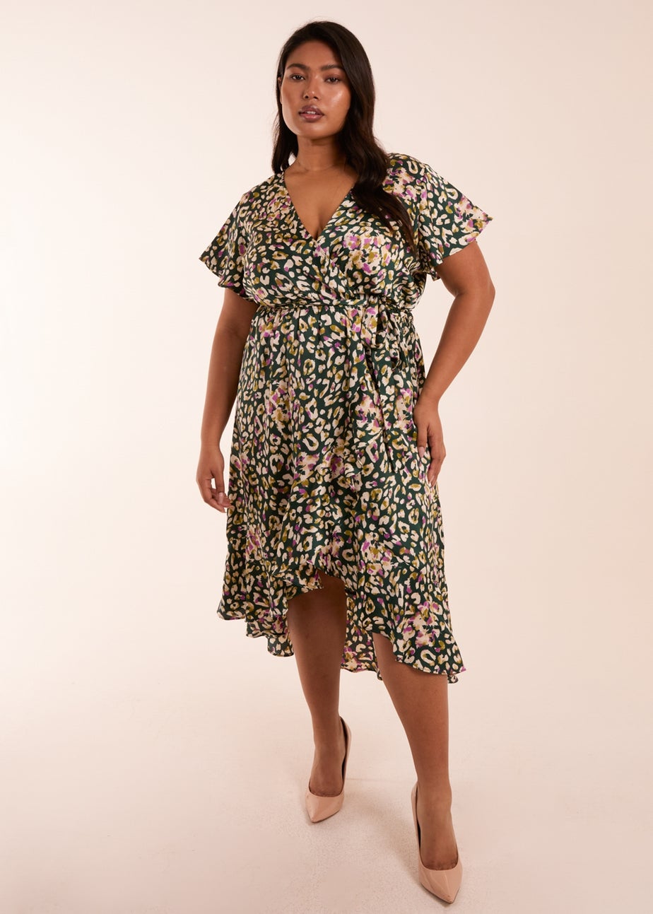 Blue Vanilla Green Curve Animal Wrap Midi Dress