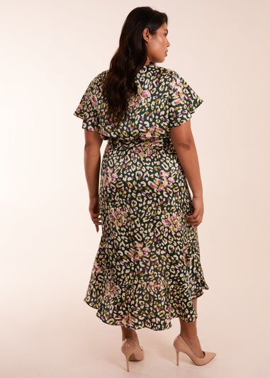 Blue Vanilla Green Curve Animal Wrap Midi Dress