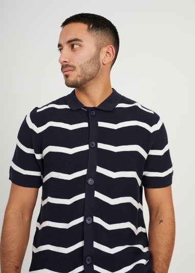 Brave Soul Navy Short Sleeve Knitted Polo Shirt